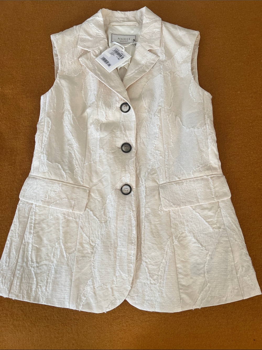 Peserico Cream Textured Sleeveless Blazer Vest size IT 42 NEW